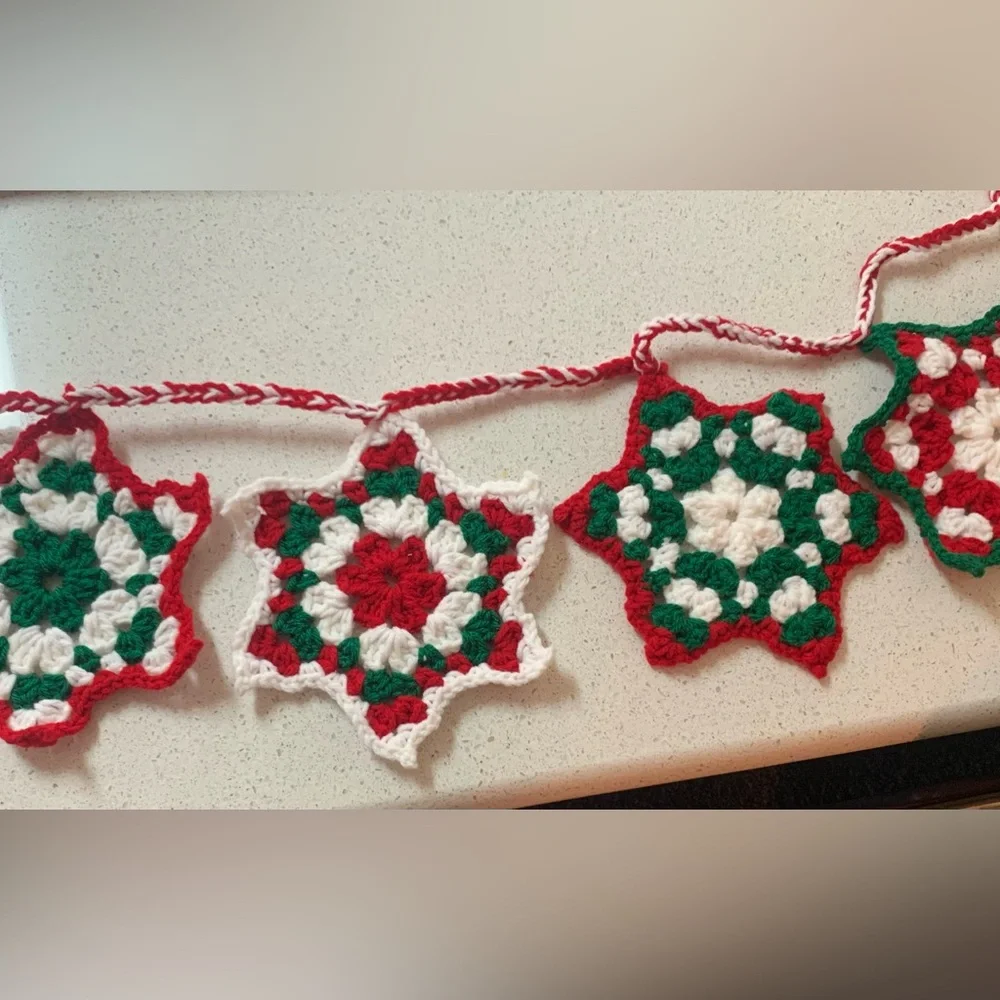 Christmas Holiday Star Garland New Handmade Crochet Seven Stars